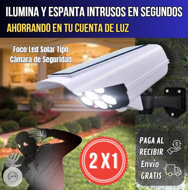 2X1 - FOCO LED SOLAR TIPO CÁMARA DE SEGURIDAD | Seguridad y tranquilidad para tu familia