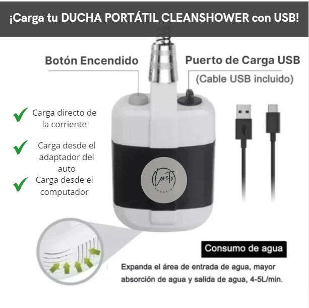 DUCHA PORTÁTIL CLEANSHOWER | Ducha todos los días, incluso sin luz
