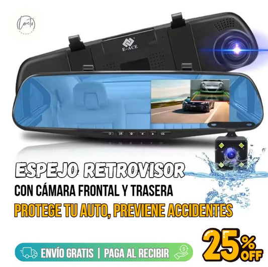 ESPEJO RETROVISOR CON CÁMARA FRONTAL Y TRASERA | Seguridad, tecnología y control total en tu auto.