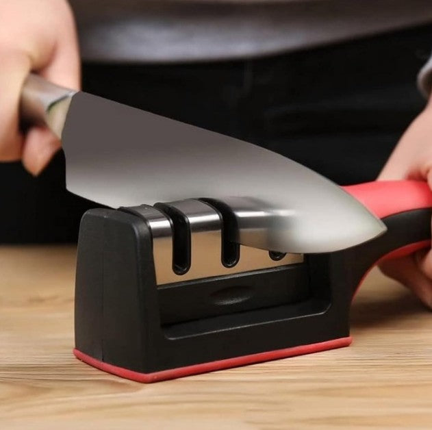 (3X1) AFILADOR DE CUCHILLOS MANUAL 3 NIVELES + EBook Recetas Parrilleras (Gratis)