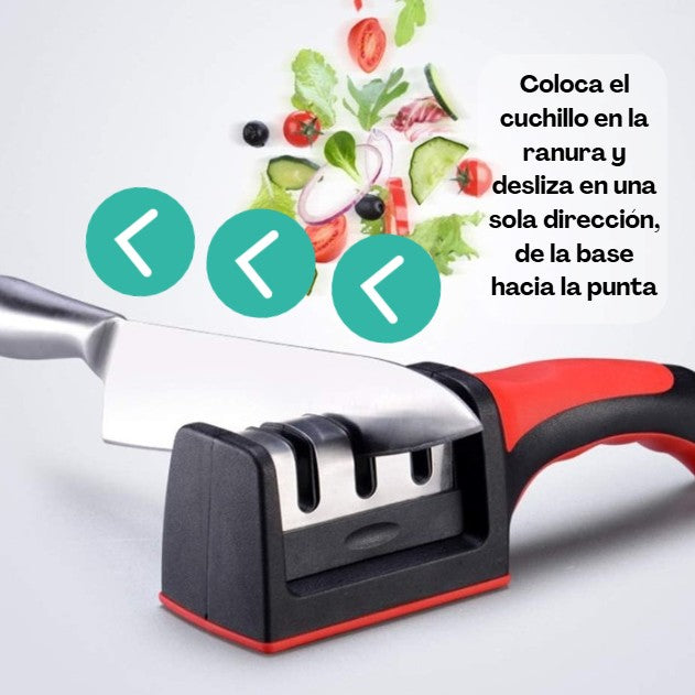 (3X1) AFILADOR DE CUCHILLOS MANUAL 3 NIVELES + EBook Recetas Parrilleras (Gratis)